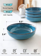 LE TAUCI Pasta Bowls 45 Ounce, Ceramic Salad Bowl, Large Serving Bowl Set - Set of 4, Ceylon Blue