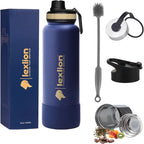 Lexlion Fruit Infuser Water Bottle - 22 Oz, Triple Walled Insulated Stainless Steel, Thermal Leaf Infuser, Silicone Sleeve, 3 Lids Leakproof, Metal Mug