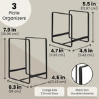 Juvale 3-Piece Kitchen Cabinet Organizer Shelf - Black Iron, 2 Sizes for 8" & 10" Plates - Cutting Board Organizer, Pot Lid & Paper Plate Holder