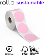 Rollo Circle Thermal Labels 2 Inch - Roll of 1,000 Round Sticker Labels - Multi-Purpose Direct Thermal Printer Stickers 2x2 (Pink)