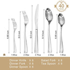 KINGSTONE Silverware Set, 40-Piece Flatware Set for 8, 18/10 Stainless Steel Cutlery Set with Bead Edge, Utensil for Kitchen, Home, Party, Wedding, Mirror Polished, Dishwasher Safe, Featured Gifts