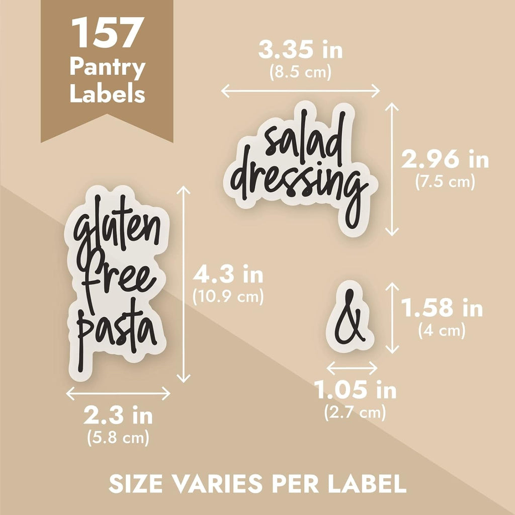Talented Kitchen Pantry Labels for Food Containers 157 Piece - Preprinted Black Script Kitchen Food Organization Labels for Storage and Jars (Water-Resistant)