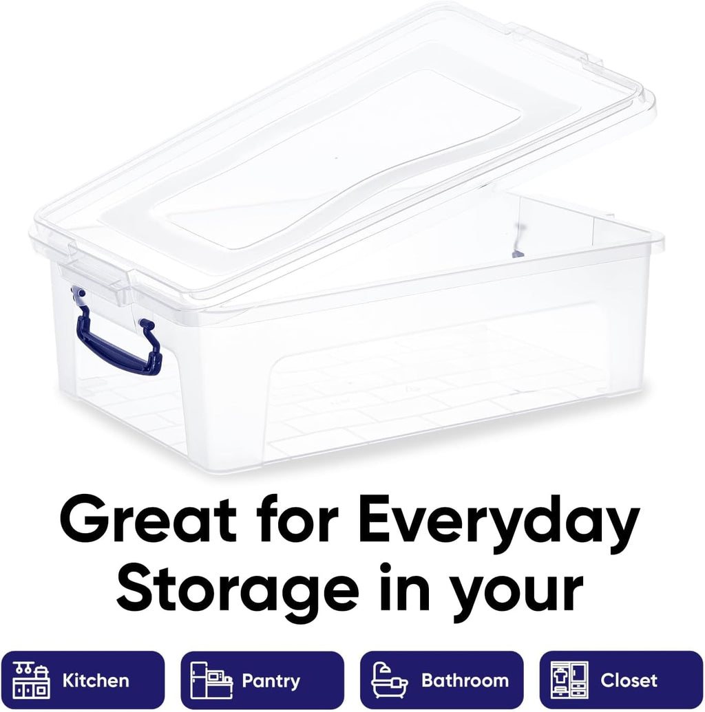 Superio Storage Bins with Lids, Clear Plastic Containers for Organizing, Stackable Totes, BPA Free, Odor Free, Organizer Boxes for Home, and Dorm (4 Pack, 22.7 Qt)