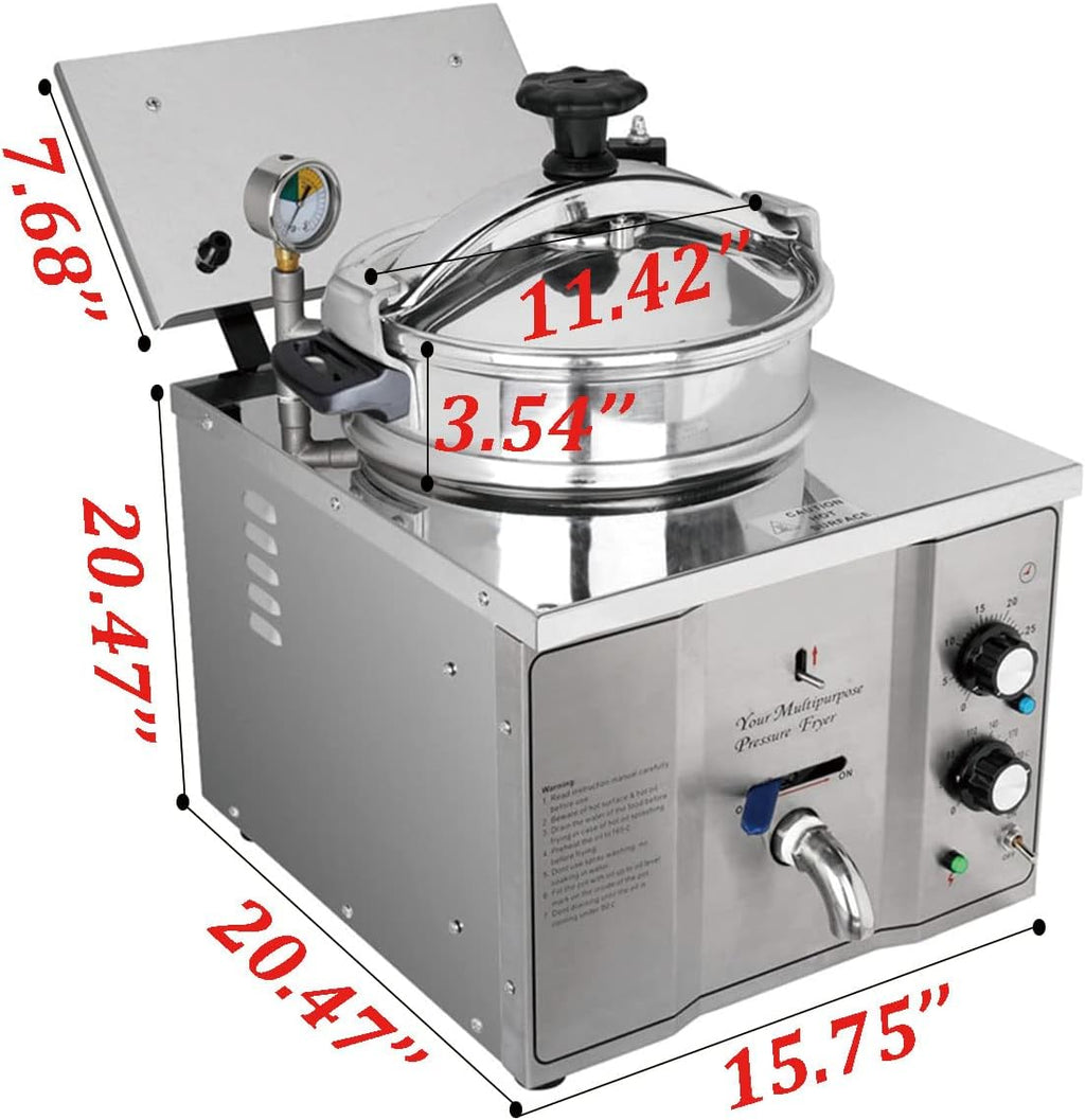 16L Electric Pressure Fryer,110V High-Pressure Chicken Fryer with Safety Features,Stainless Steel Healthy Countertop Deep Fryer for Crispy Fried Delicacies, Commercial-Grade Food Oven