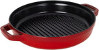 STAUB Cast Iron Set 4-pc, Stackable Space-Saving Cookware Set, Dutch Oven, Skillet, Grill Pan with Universal Lid, Made in France, Cherry