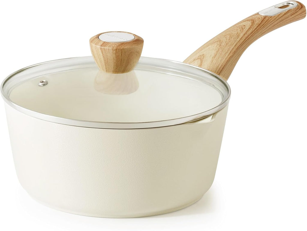 SENSARTE Ceramic Nonstick Sauce Pan with Lid, 2.5 Quart Saucepan with Double Spout, Large Cooking Pot, Non toxic Kitchen Sauce Pot, Non stick Saucier Pan, Induction Cookware, PFOA PTFE PFAS Free