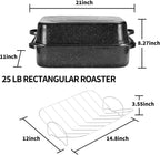 JY COOKMENT Roasting Pan With Lid and Rack, 21' Rectangular, 25lb Turkey Roaster Pot, Large Oven Roaster Tray, V-Rack and Versatile Lid Bone Turkey Baster