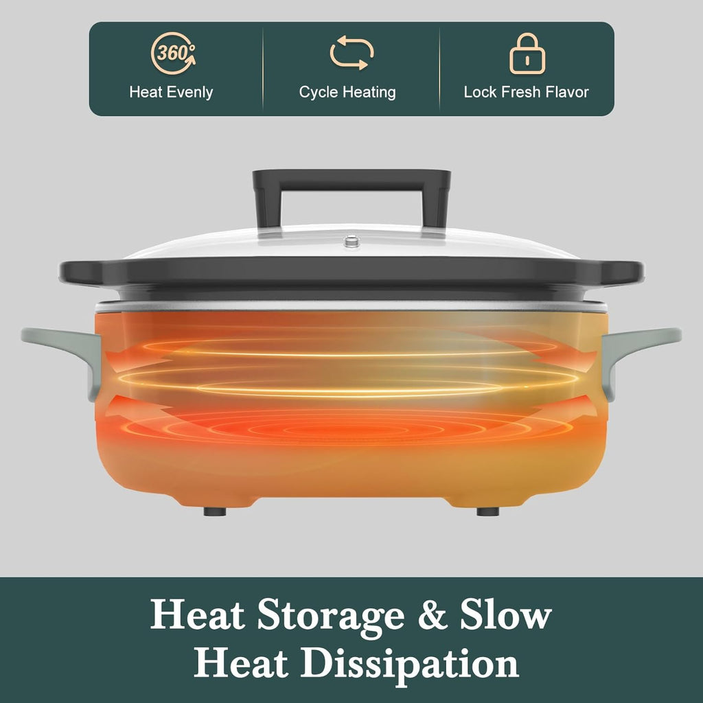 6 Quart Programmable Slow Cooker Removable Healthy Nonstick Crock Pot - Small Kitchen Appliance for Family Dinners - Serves 6+ People - Heat Settings: Keep Warm Olive Olive