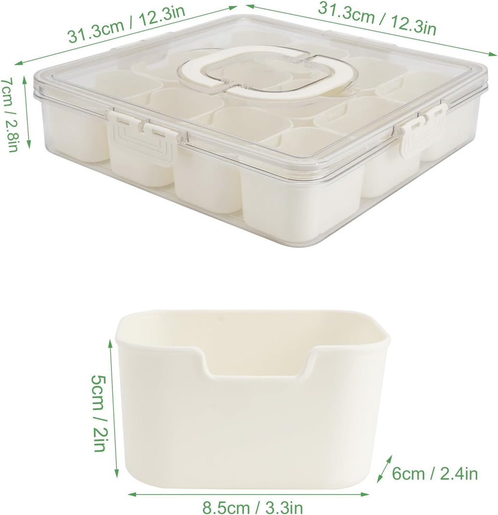 Divided Serving Tray with Lid and Handle, Portable Snack Box, 12 Compartments Veggie Fruit Tray, Charcuterie Platter Snackle Box Container for Party, Snacks, Picnic, LARGER SIZE