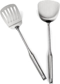 304 Stainlss Steel Kitchen Utensils Set, 2 Pcs Long Metal Utensils Set with spatula, slotted spatula turner (Dishwasher Safe)