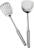 304 Stainlss Steel Kitchen Utensils Set, 2 Pcs Long Metal Utensils Set with spatula, slotted spatula turner (Dishwasher Safe)