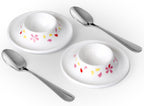 Cinf Ceramic Sakura Egg Holder Set of 2 Porcelain Holder With 2 Stainless Steels Egg Spoons Breakfast Boiled Cooking Easy to Clean Childhood Memories Kitchen