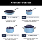 Nuwave 7pc Cookware Set Healthy Duralon Blue Ceramic Nonstick Coated, Diamond Infused Scratch-Resistant, PFAS Free, Oven Safe, Induction Ready & Evenly Heats, Tempered Glass Lids & Stay-Cool Handle