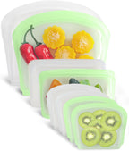 Reusable Silicone Storage Bag, 8Pack Pocket, Snack, and Sandwich Bag, Endurables Seal-Top Silicone Bags for Food Storage, Freezer, Microwave, Oven, Dishwasher Safe (Clear & Mint Green)