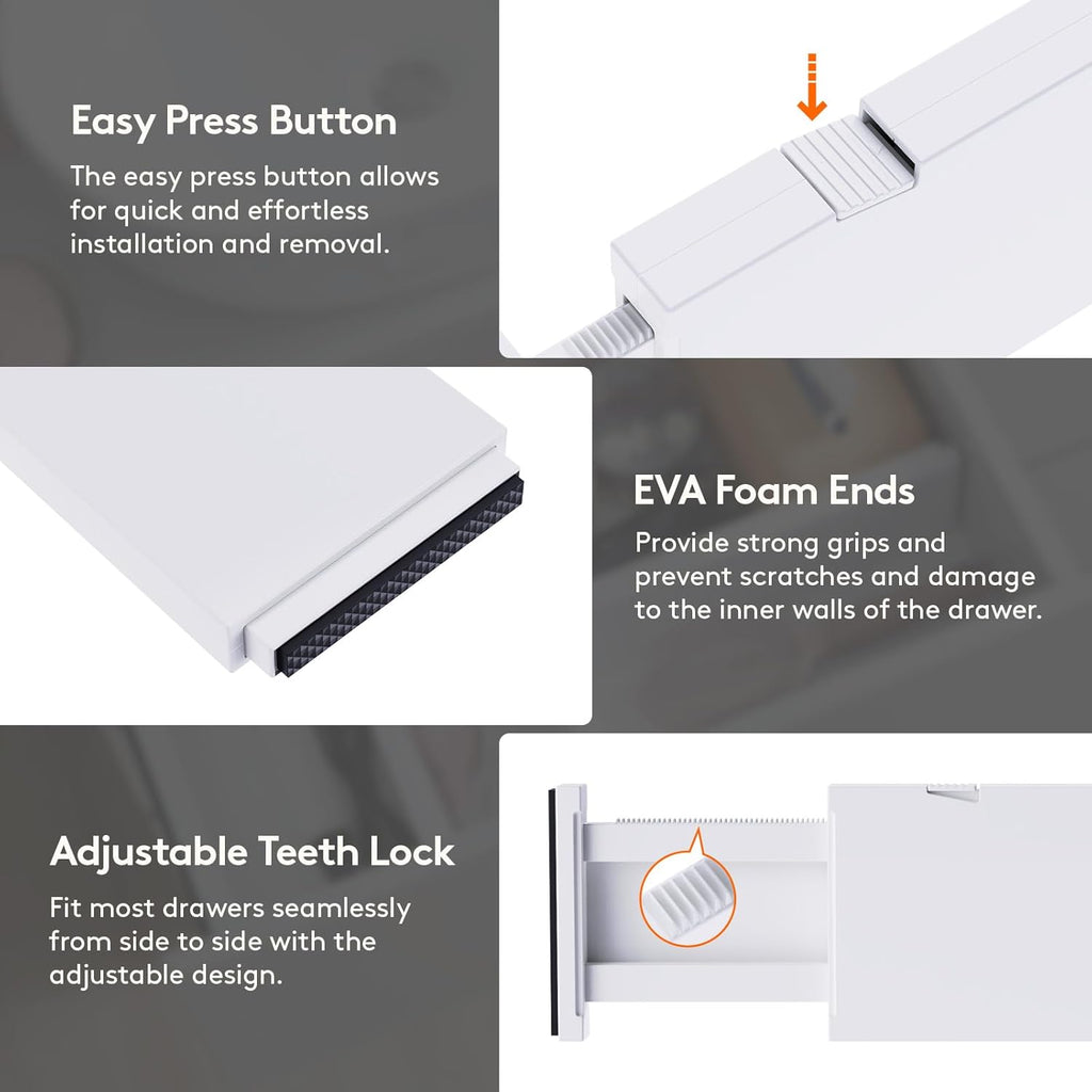 Lifewit 16 Pack Drawer Dividers 4" High, 11-17" Adjustable Drawer Organizers for Clothes, Expandable Dresser Separators in Bedroom/Bathroom/Kitchen/Fridge/Office Organization and Storage,White
