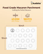 Katbite 100 Macaron Parchment Sheets Template Baking, Cookie Parchment, Printed Circle Baking Stencil for Macaron Cookie, 12x16 In, Non-Stick & Heavy Duty, Pre-cut Paper for Chicken Pizza French Fry