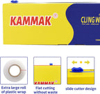 KAMMAK Plastic Wrap with Slide Cutter - 12 Inch Food Service Cling Film Roll - Clear Refillable Stretch Film - 1000 SQ FT Wrap - Bulk Quick Cut for Restaurant, Kitchen