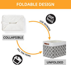 DULLEMELO Foldable Nursery Storage Baskets Canvas Storage Bins for Organizing 2 Pack Collapsible Home Organizer With Leather Handles (White&Lattice Grey)