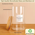 1 Gallon Large Glass Food Storage Containers With Airtight Bamboo Lid - Kitchen Glass Storage Jars Canister With 42 Pantry Labels - Thicken Big Clear Rice Containers For Your Pantry