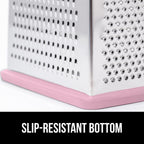 GORILLA GRIP 4-Sided 100% BPA-Free Cheese Grater With Container, Stainless Steel XL Box Graters, Parmesan Shredder, Grate Cheeses, Shred Veggies, Slip Resistant Handle, Dishwasher Safe Zester, Pink