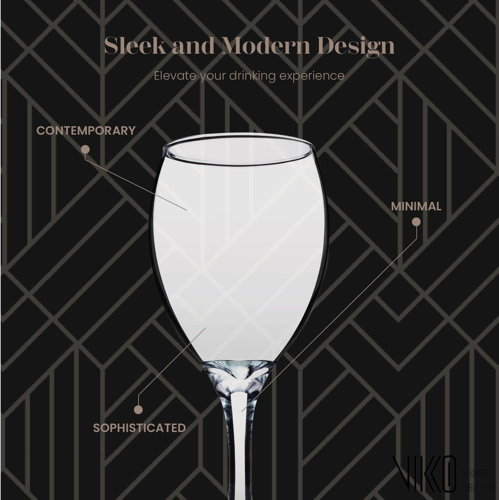 Vikko Wine Glasses, 15 Ounce Stemmed Set of 6 for Red and White, Thick and Durable Clear Glass