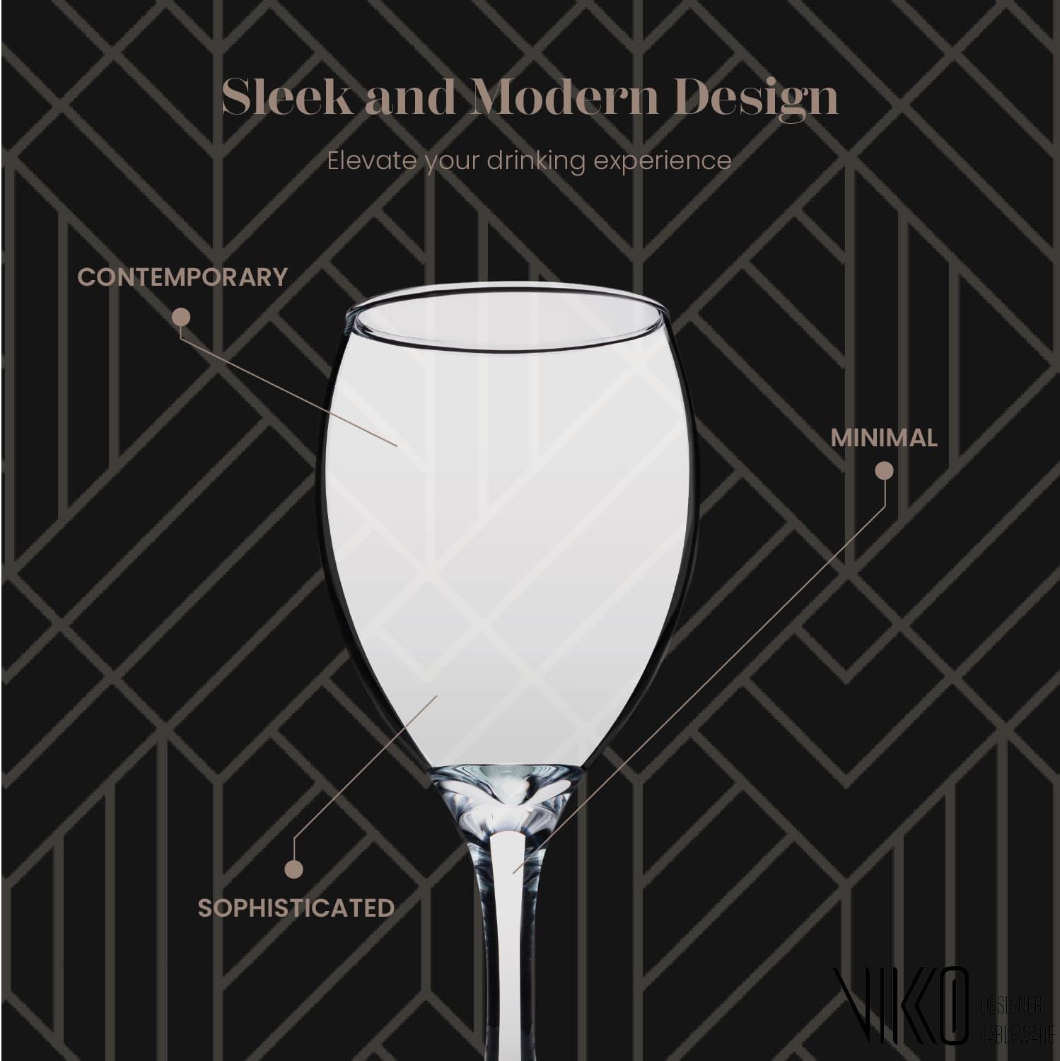 Vikko Wine Glasses, 15 Ounce Stemmed Set of 6 for Red and White, Thick and Durable Clear Glass
