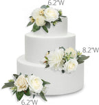 Rinlong 3Pcs Pre-made Cake Flowers Toppers White Green Cake Decorations Wedding Cake Decorating Flowers Decor Birthday Baptism Party Cake Topper