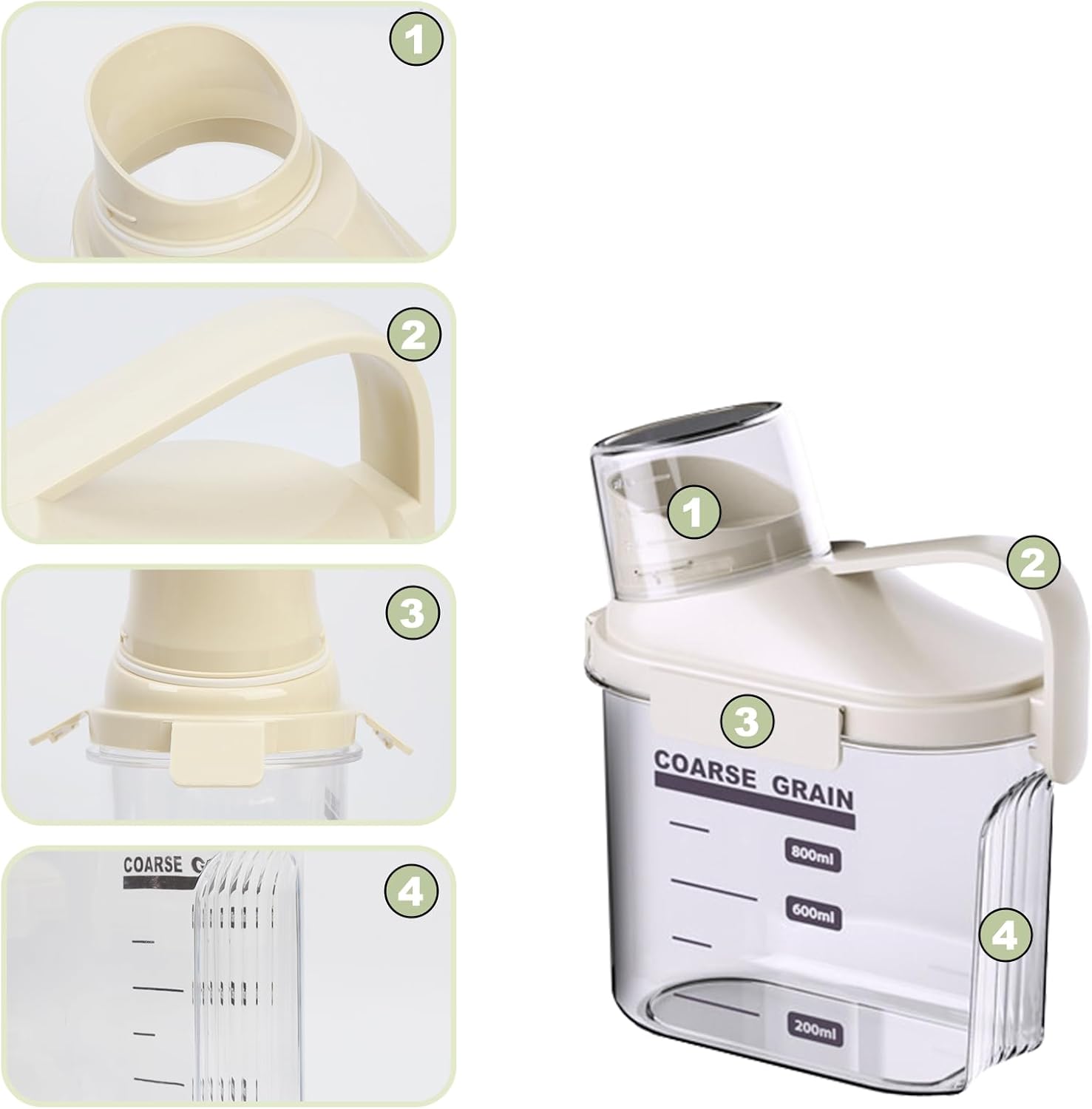 1 PCS Airtight Dry Food Storage Containers, Pantry Organizers and Storage Container with Pouring Spout Measuring Cup, BPA Free, Plastic Clear Container for Rice Nuts Beans Snacks, 29OZ