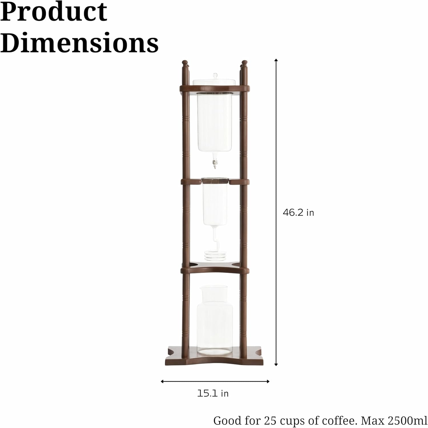 Nispira Cold Brew Drip Tower Iced Coffee Maker Glass Wooden Stand 25 Cups