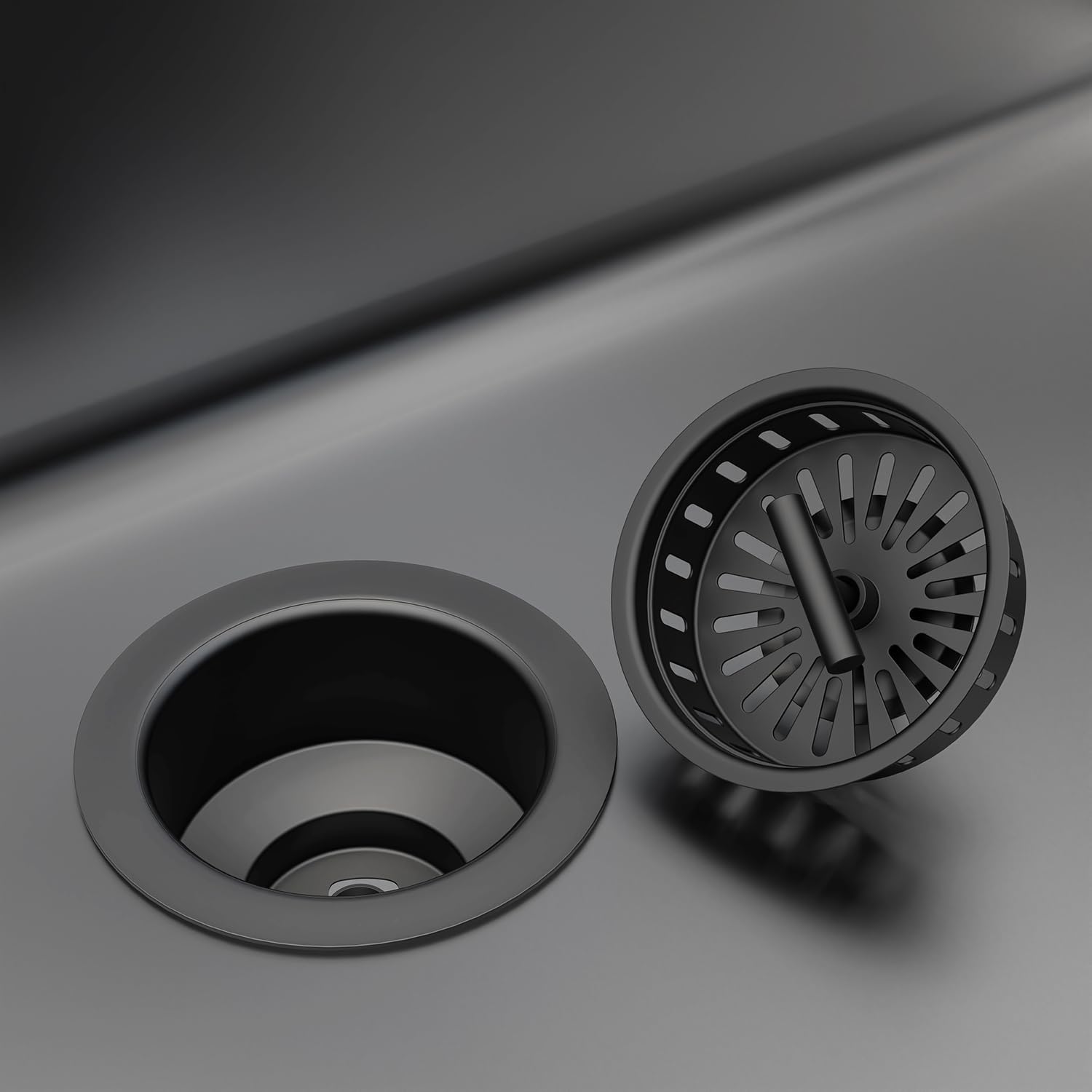 KONE Kitchen Sink Stopper Strainer Replacement for KONE 9171 Standard 3-1/2 Inch Spin and Seal Drains with Threaded Stopper Function, Stainless Steel Black Twist Lock Basket Strainer Replacement