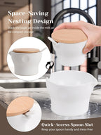 INGOFIN Ceramic Sugar and Creamer Set with Lid and Spoon, 3-Piece Porcelain Creamer Pitcher Milk Jug and Sugar Bowl for Coffee Bar, Tea Time, Kitchen Serving,3.5oz & 6oz, Dishwasher Safe, Modern White