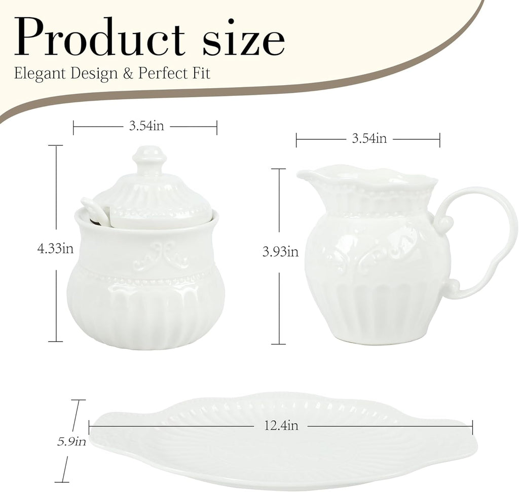 Ceramic Sugar and Creamer Set, Cream Pitcher Sugar Bowl with Lid and Spoon, Sugar and Creamer Container for Coffee Bar (4)