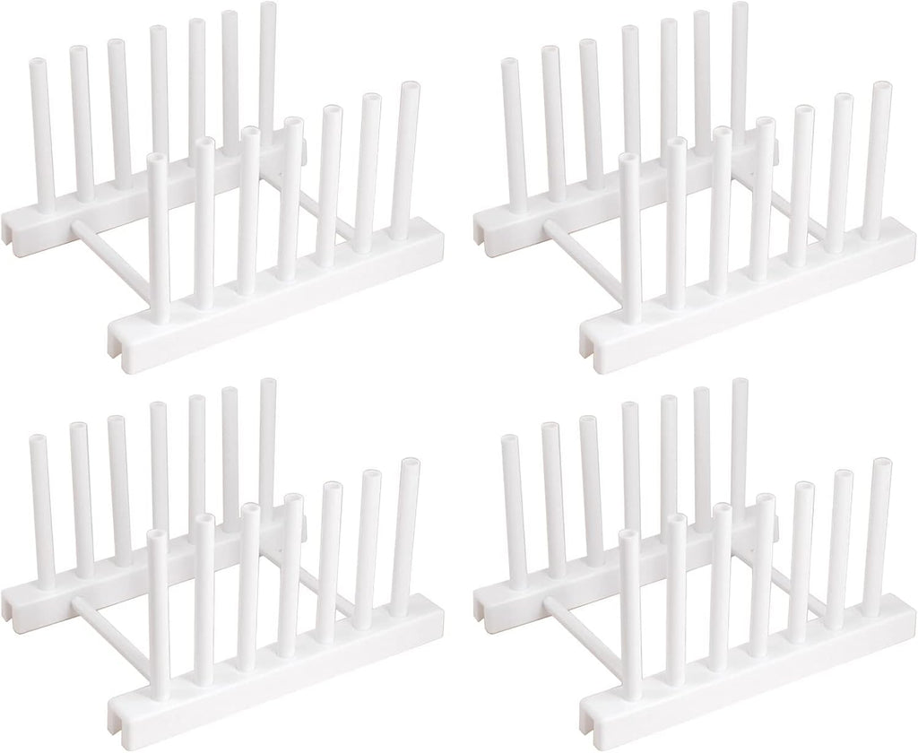 White Plate Organizer for Cabinet 4 Pack, Plstic Plate Rack Stand Keep Dry for Dish, Bowl, Bakeware, Serving Tray and More, Plate Holder for Cabinet Rack, Dish Organizer Rack for Cabinet