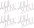 White Plate Organizer for Cabinet 4 Pack, Plstic Plate Rack Stand Keep Dry for Dish, Bowl, Bakeware, Serving Tray and More, Plate Holder for Cabinet Rack, Dish Organizer Rack for Cabinet