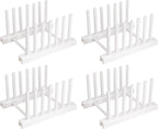 White Plate Organizer for Cabinet 4 Pack, Plstic Plate Rack Stand Keep Dry for Dish, Bowl, Bakeware, Serving Tray and More, Plate Holder for Cabinet Rack, Dish Organizer Rack for Cabinet