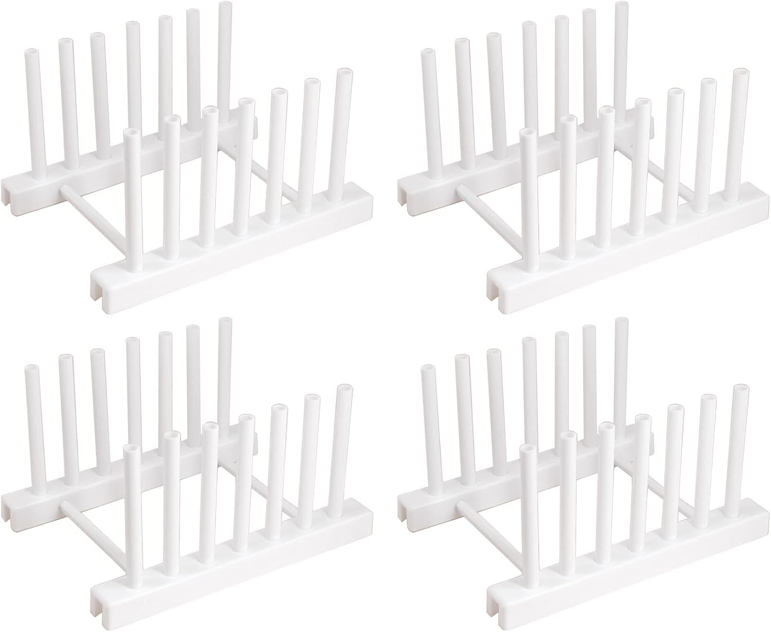 White Plate Organizer for Cabinet 4 Pack, Plstic Plate Rack Stand Keep Dry for Dish, Bowl, Bakeware, Serving Tray and More, Plate Holder for Cabinet Rack, Dish Organizer Rack for Cabinet
