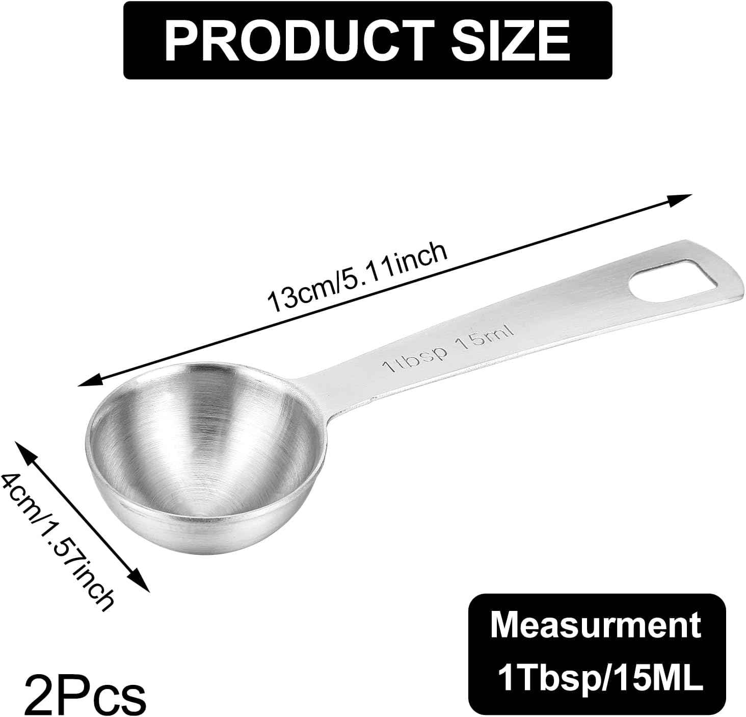 2 Pcs Measuring Spoons Tablespoon Measuring Spoon 1 Tbsp (3 tsp | 15 ml |15 cc| 0.5 oz) Mini Spoons Stainless Steel Measuring Spoons for Kitchen Cooking Spoon(Silver)