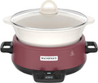 MAGNIFIQUE 5 Quart Programmable Slow Cooker with Auto Warm Setting, Glazed Ceramic Liner, Kitchen Small Appliance for Family Dinners, Red