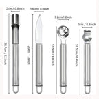 NewlineNY Stainless Steel Kitchen Tools: Zester Grater with Channel Knife, Apple Cupcake Corer, Fruit and Melon Scooper, Fruit & Veggie cutting knife, 4 Pcs Set