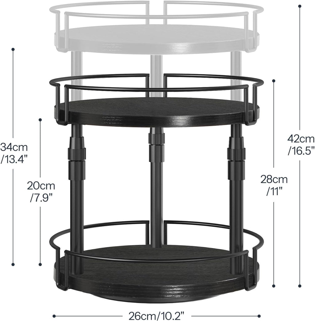HOOBRO Lazy Susan Organizer Spice Rack, 2-Tier Height Adjustable Rotating Lazy Turntable Spice Organizer, for Kitchen Countertop and Cabinet, Black BB05TL01