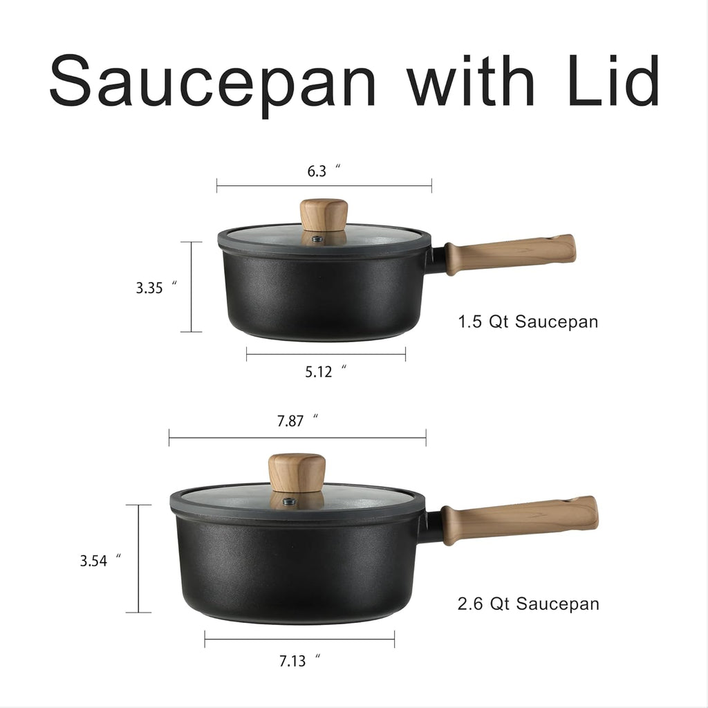 CAROTE Nonstick Sauce Pan Set With Lid, 1.5Qt & 2.6Qt Non Stick Saucepan Small Pots for Cooking, Multipurpose Ultra-light Titanium Small Kitchen Cooking pots, Induction Compatible, PFOA/PFOS Free
