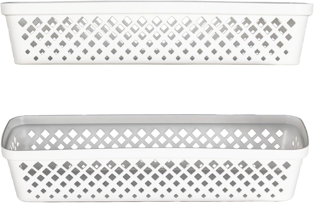 Glad Plastic Storage Basket Set - Multipurpose Drawer Trays, Kitchen Pantry Containers, and Bathroom Bins - 6 Pack Narrow Organizers, White
