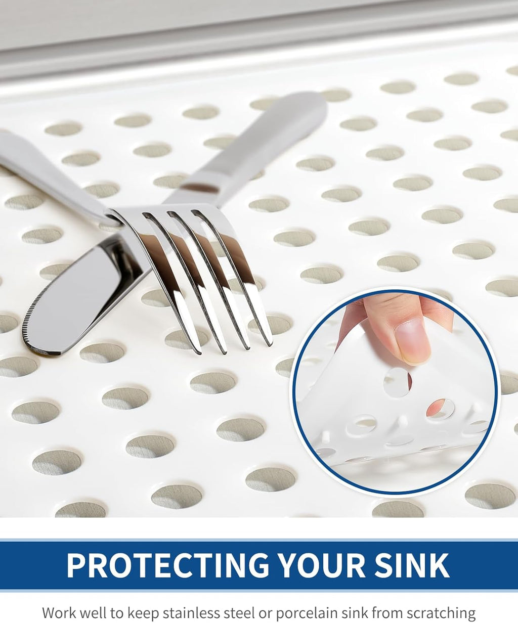 Bligli Small Sink Mat,2 Pack White 11.2x12.7inch Sink Protector Mats for Bottom of Kitchen Sink, Dish Drying Mat for Dishes and Glassware, Fast Drain