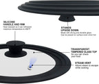 Walfos Universal Lids for Pots, Pans and Skillets - Tempered Glass with Heat Resistant Silicone Rim, Fits 6.5", 7" and 8" Diameter, 9.5", 10" and 11" Diameter Cookware（2PK）