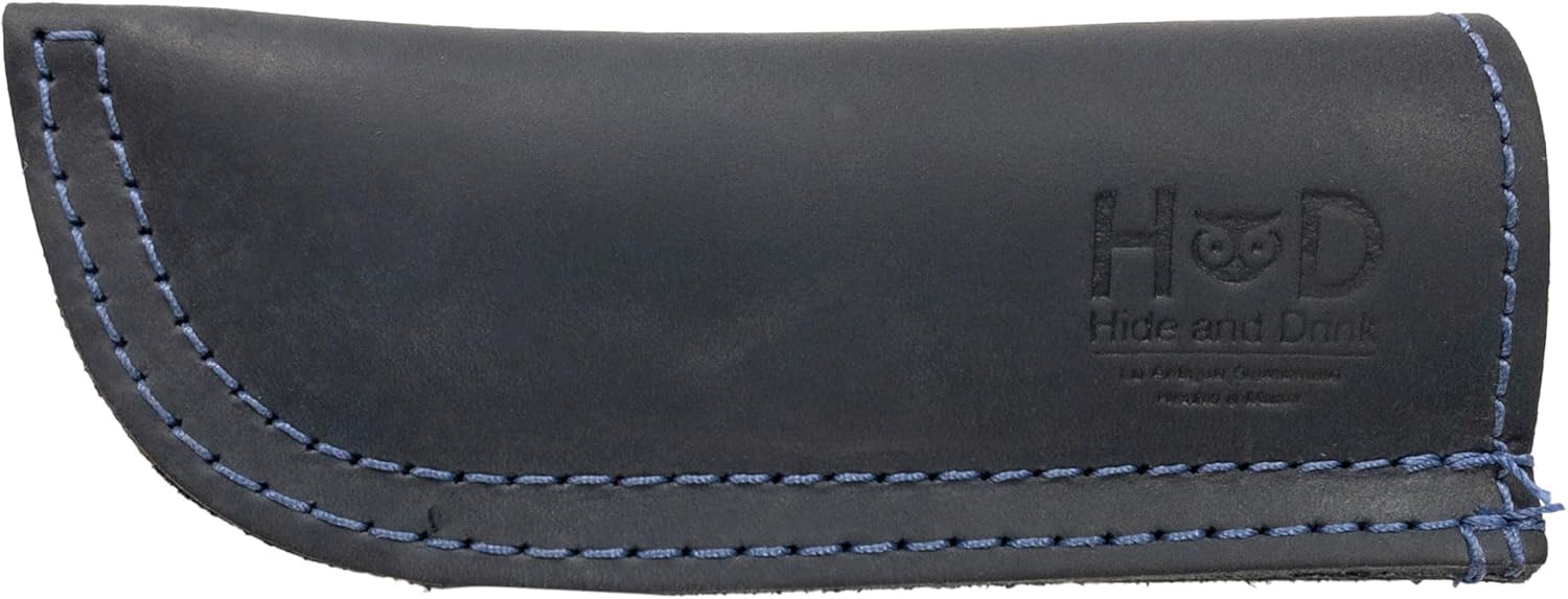 Hide & Drink, Full Grain Leather Hot Handle, Cast Iron Protector, Panhandle Potholder, Double Layered, Double Stitched, Slides On/Off Easily onto Metal Skillet Grips, Handmade, Slate Blue