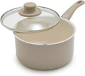 GreenLife 2 Quart Ceramic Nonstick Saucepan with Lid, PFAS-Free, Stay-Cool Handle, Multipurpose Kitchen Cooking Pot, Dishwasher & Oven Safe, Taupe
