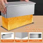 Non-Stick Pullman Loaf Pan with Lid 13x4 Inch - 2.2lb Carbon Steel Bread Baking Pan with 4 Vent Holes, Heavy Duty Sourdough Loaf Pan with Cover for Homemade Sandwich Bread (Silver)