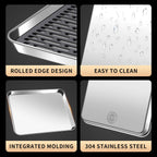 Stainless Steel Drain Tray, Cup & Dish Drying Rack, Drain Board 2 Tier Non Slip Serving Tray with Drainboard Perfect for Sink, Coffee Table, Outdoor (12.5 x 9.8 x 0.98 in)