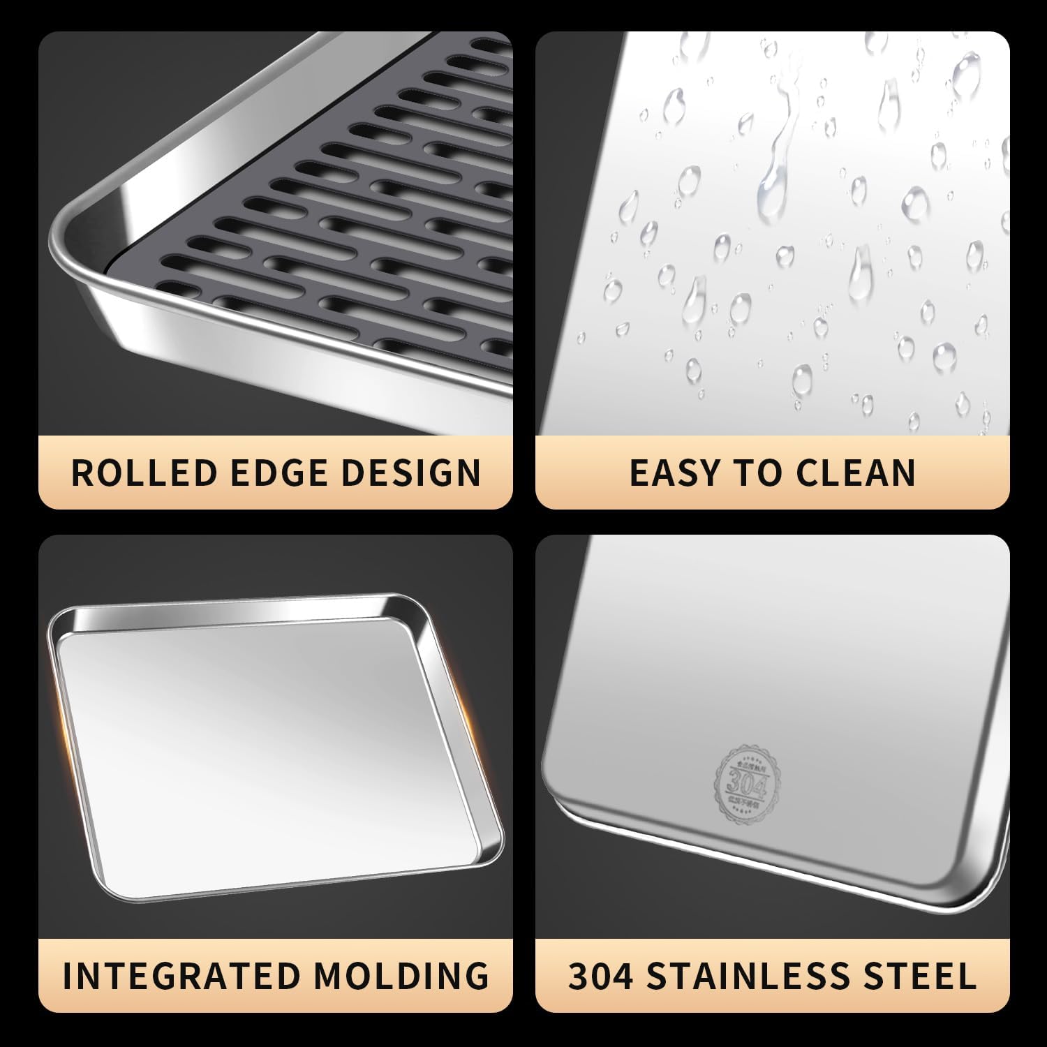 Stainless Steel Drain Tray, Cup & Dish Drying Rack, Drain Board 2 Tier Non Slip Serving Tray with Drainboard Perfect for Sink, Coffee Table, Outdoor (12.5 x 9.8 x 0.98 in)