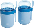 Tasty Travel Snack Cups with Spoons, On-The-Go Snacking, Divided Compartments, Great for Nuts, Cereal, Granola, Yogurt and More, Made Without BPA, 2-Pack, Blue